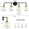Modern Black and Gold Wall Sconce for Bathroom with Clear Glass Shade