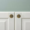 Modern brass cabinet knobs with a curved handle, adding a touch of sophistication.
