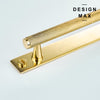Close-up of Brisa polished brass drawer pull and backplate

