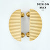 modern half moon brass cabinet pull featuring fine linear stripes

