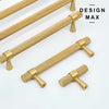 Modern brass cabinet knobs with a curved handle, adding a touch of sophistication