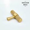 Modern brass cabinet knobs with a curved handle, adding a touch of sophistication
