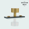 Solid brass cabinet knob with matte finish and black rectangular backplate

