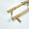 Modern brass cabinet knobs with a brushed nickel finish, creating a sleek and contemporary look
