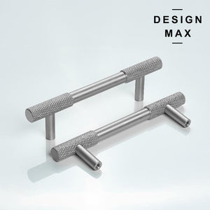 Modern brass cabinet knobs with a brushed nickel finish, creating a sleek and contemporary look
