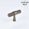 Knurled antique brass T-shaped knob for modern cabinet design