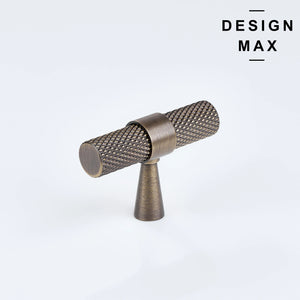 Knurled antique brass T-shaped knob for modern cabinet design