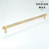 A pair of elegant appliance handles in a non-shiny brass finish with a consistent, possibly knurled, texture.