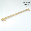 Appliance pulls in a muted brass tone, featuring a cylindrical grip with a consistent textured pattern and matching cylindrical end details and supports. 