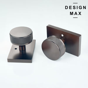 Round Knurled Door Handle – Solid Brass with Decorative Rectangular Backplate