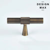 Antique brass T-bar pull with knurled detail