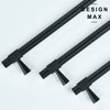 Sleek black drawer handles featuring cylindrical bars and knurled ends.
