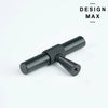 Matte black T-shaped cabinet knob featuring knurled detailing.
