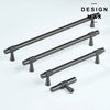 High-quality metallic gray bar pulls with knurled ends for a modern look.
