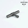 Metallic gray T-shaped cabinet knob featuring knurled detailing.