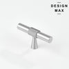 Satin silver T handle knob with industrial knurled design.