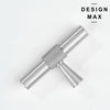 Satin silver metal T knob with diamond-cut knurled grip.