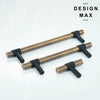 Product lineup shot showing T-knobs, T-pulls, and matching cabinet hinges