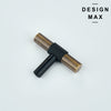 Tecton brass T-pull installed on white shaker cabinets in modern farmhouse kitchen