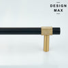 Luxury bathroom vanity with matching Tecton pulls on marble-front medicine cabinets