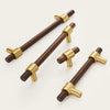 Wooden and brass cabinet handles